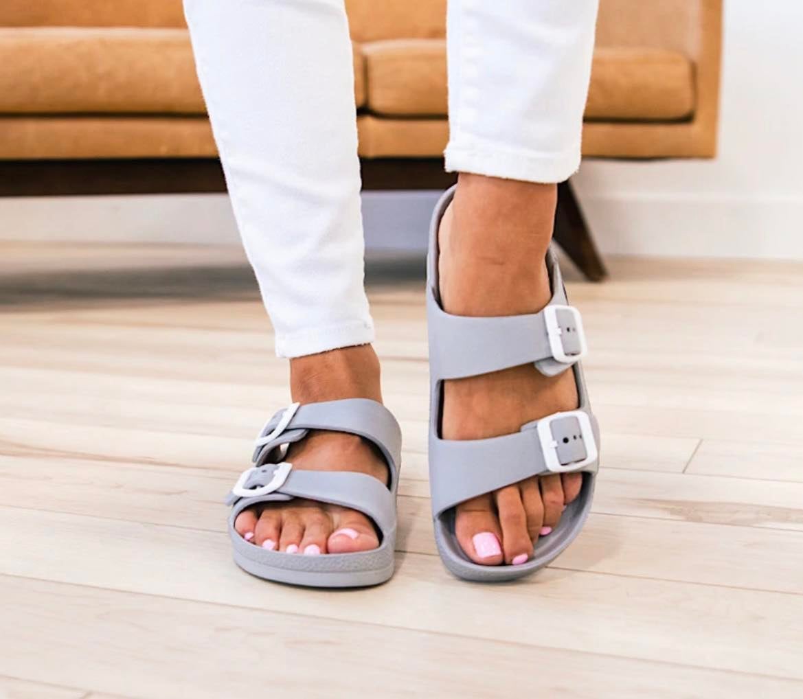 Gypsy Jazz Mama Mia Slip Gray on Sandals Cali Rae s Haute Spot